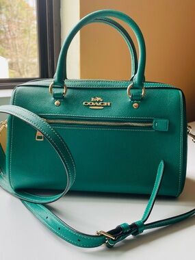 Coach Teal Green Leather Satchel with Gold Hardware